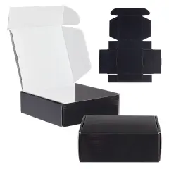 25-Pack Corrugated Packaging Boxes for Shipping, Cardboard Mailers for Small Business, Boutiques, Mailing Gifts, Gift Boxes for Wedding Reception, Bridal Shower (Black, 6x6x2 in)