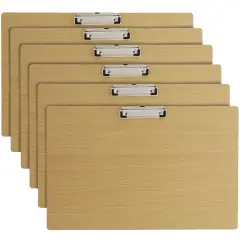 6-Pack Extra Large Clipboards with Low Profile Clip, 19.5x12.5 Inch Horizontal Wooden Lap Boards, Landscape Layout, Wood Sideways Clip Board for Drawing, Sketching, Art Classroom Office Supplies Brown