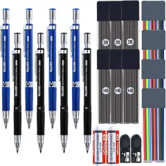22 Pcs 2.0 mm Mechanical Pencils Set, 8 Pcs Lead Pencils with 10 Case Lead Refills 2B, HB Black & Colors, 2 Pcs Erasers and 2 Pcs Sharpeners for Drawing, Sketching and Drafting