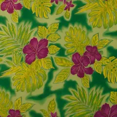 1 Yard Hibiscus Plumeria Monstera Palm Leaves Glitter Polyester Fabric 60 Inch Width Green