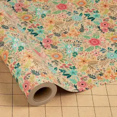 Colorful Floral Kraft Wrapping Paper Roll - 17Inch x 33Feet