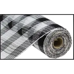 10.25" Faux Jute Check Mesh Ribbon: Black & White (10 Yards)