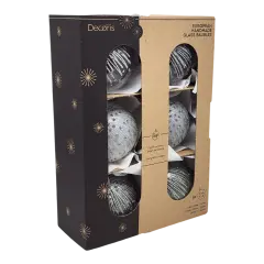 Enamel Ice Glass Ornament Set - 80mm - Silver and White