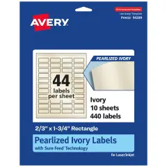Avery Pearlized Ivory Rectangle Labels with Sure Feed Technology, Print-to-the-Edge, 2/3" x 1-3/4"