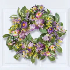 Collections Etc Artificial Purple Floral Garden Hanging Spring Wreath