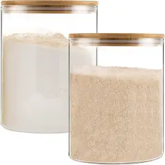Glass Storage Jars,2 PACK -108oz/3200ml Clear Glass Food Storage Containers with Airtight Bamboo Lid Stackable Kitchen Canisters for Candy,Cookie,Rice,Sugar,Flour,Pasta,Nuts and Spice Jars