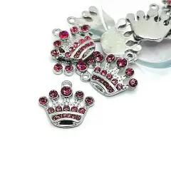 Pink and Silver Rhinestone Crown Charms, 20x21mm