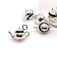 Silver Tea Pot Kettle 3D Charms, 17x12mm