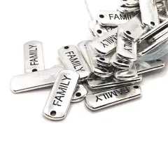 Silver Family Word Bar Tag Charms, 8x21mm