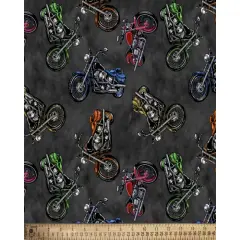 Motorcycles Cotton Fabric | By the Yard | Sewing and Crafting | 44 inches wide