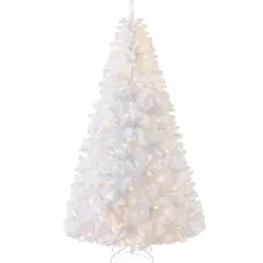 Best Choice Products Pre-Lit Premium Hinged White Artificial Christmas Pine Tree w/ Lights, Stand, PVC Branch Tips