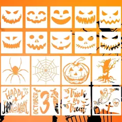 18 Pieces Halloween Stencils Reusable Plastic Halloween Pumpkin Stencils