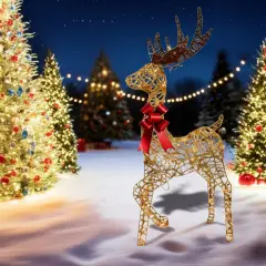 Champagne Woven Standing Reindeer with 105 LED Lights 48" Tall Indoor/Outdoor Christmas Decoration