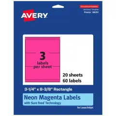 Avery Neon Magenta Paper Labels, 3-1/4" x 8-3/8" Rectangle