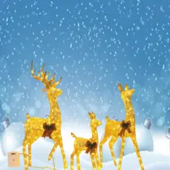 Set of Three Deer Decorations, Champagne Cotton Thread, Holiday Display 60" + 48" + 32"