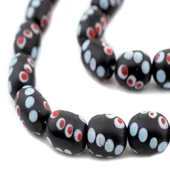 The Bead Chest Black Oval Venetian-Style Skunk Beads 12mm Multicolor Glass Large Hole 23 Inch Strand