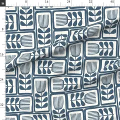 Various Fabrics by the Yard or Fat Quarter Retro Block Print Blue Abstract Flowers Minimal Stamped Japandi Custom Printed Fabric by Spoonflower