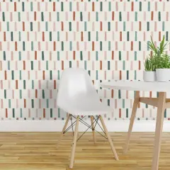 Non-Pasted Wallpaper 2FT Wide Modern Stripes Farmhouse Terra-Cotta Jade Green Blush Pink 2021 Color Trend Traditional Wallpaper by Spoonflower