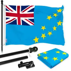 G128 Combo Pack: 6 Ft Tangle Free Aluminum Spinning Flagpole (Black) & Tuvalu Tuvaluan Flag 3x5 Ft, LiteWeave Pro Series Printed 150D Polyester | Pole with Flag Included