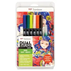 Tombow Dual Brush Manga Illustration Pens - Wind, Kit of 10