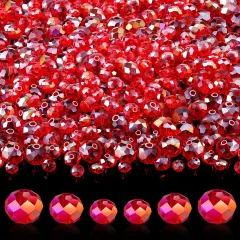 600 Pcs Crystal Glass Beads for Jewelry Making Bulk Faceted Gemstone Rondelle Loose Beads for Bracelet DIY Crafts 8 mm, 6 mm, 4 mm(Red AB Color)