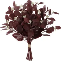 12Pcs 20" Silk Artificial Eucalyptus Stems - Burgundy