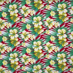 1 Yard Multicolor Hibiscus Flowers Polyester Fabric with Tropical Palm Design 60 Inch Width Red & Green