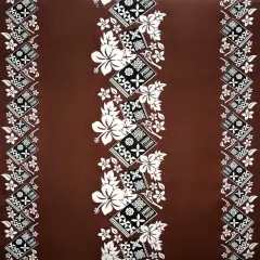 1 Yard Hibiscus Tropical Leaves Polyester Fabric with Traditional Tapa Double Border, 45 Inches Width Brown