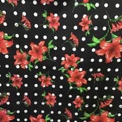 1 Yard Lily Floral Polka Dot Print Poly Cotton Fabric Elegant Floral Design 59 Inches Wide Black