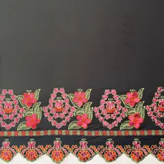 1 Yard Floral Embroidered Border Polyester Fabric 56 inches width, Durable & Elegant Textile Black