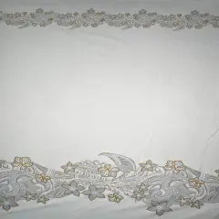 1 Yard Plumeria w/ Leaves Double Border Glitter Polyester Fabric 60 Inch Width