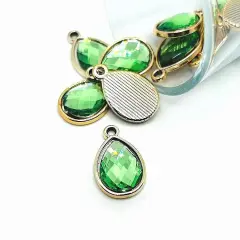 Light Green and Gold Acrylic Teardrop Charms, 25x16mm