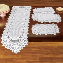 Collections Etc Charming 5-Piece White Lace Runner & Placemat Table Linens
