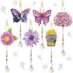 6Pcs 5D Diamond Painting Wind Chimes Kit rystal Wind Chime Diamond Painting Kits Double Sided DIY Art Hanging Ornament Crafts for Home Window Decor (Spring)