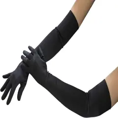 4E&rsquo;s Novelty 21" Elbow Length Satin Gloves for Women &ndash; Black Long Opera Gloves for 1920s Flapper, Gatsby, Evening Party, Prom, Wedding & Costume Accessories, Vintage Old Hollywood Dress-Up