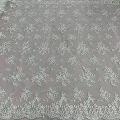 1 Yard Luxurious Beaded and Corded Bridal Lace Fabric Embroidered on 100% Polyester Net Mesh 52 inch Width Ivory/Silver