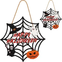 2PACK Halloween Door Sign Spider Web Design with Pumpkin,Ghost