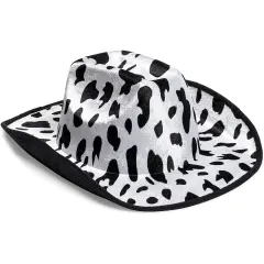 Cow Print Cowboy Hat for Men, Women, Western Cowgirl Hat for Halloween Costume, Birthday Party (Unisex, Adult Size, Black)