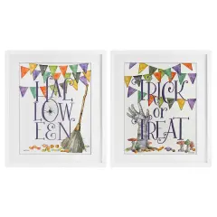 Spellbound Halloween Phrases 2pc Framed Print Under Glass Set White