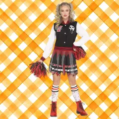 Scream for the Team Cheerleader Costume Adult Medium Large Halloween Varsity Dress Ghost Face Socks Pom Poms