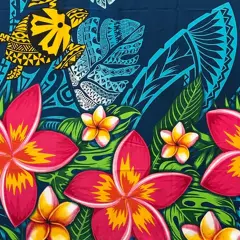 Talofa Samoa Plumeria Flower Sarong 72" L x 45" W Teal