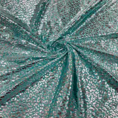 1 Yard Foil Leopard Print Spandex Fabric Reflective Milliskin Stretch Nylon Blend 58-60 inches width Silver/Mint