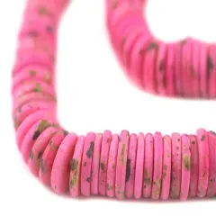 The Bead Chest 12mm Tourmaline Pink Bone Button Beads: Nepal Flat Round Disk Heishi Beads for DIY Necklace Jewelry Making