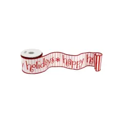 4" Happy Holidays Ribbon: Red/White (10 Yards)