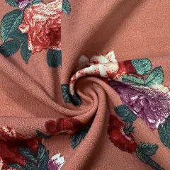 Terra Cotta Floral Print Crepe Scuba Double Knit Fabric By the Yard