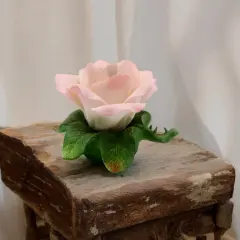 Ceramic Rose Flower on Leaf Nightlight, Home Decor, Gift for Her, Gift for Mom