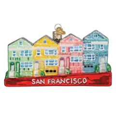 Old World Christmas 2.5 Inch San Francisco Painted Ladies Christmas Tree Ornament , Ornament Souvenir Historic Houses Multi-colored