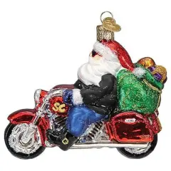 Old World Christmas 3.5 Inch Biker Santa Christmas Tree Ornament , Motorcycle Red