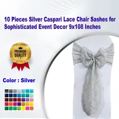 10 Pieces Silver Caspari Lace Chair Sashes for Sophisticated Event Decor 9x108 Inches