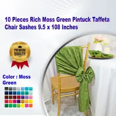 10 Pieces Classic Navy Blue Pintuck Taffeta Chair Sashes 9.5 x 108 Inches